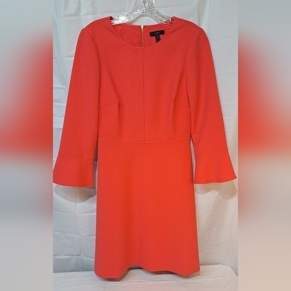 J. Crew Dresses & Skirts - J.Crew Size 2 Bell Sleeve Crepe Midi Dress Coral Papaya A-line Exposed Zipper